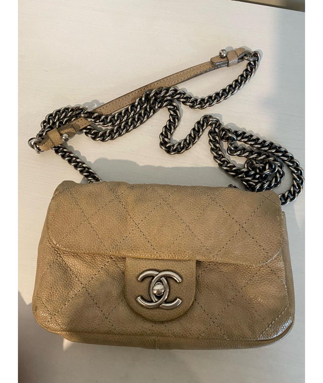CHANEL Бежевая кожаная сумка через плечо, фото 8