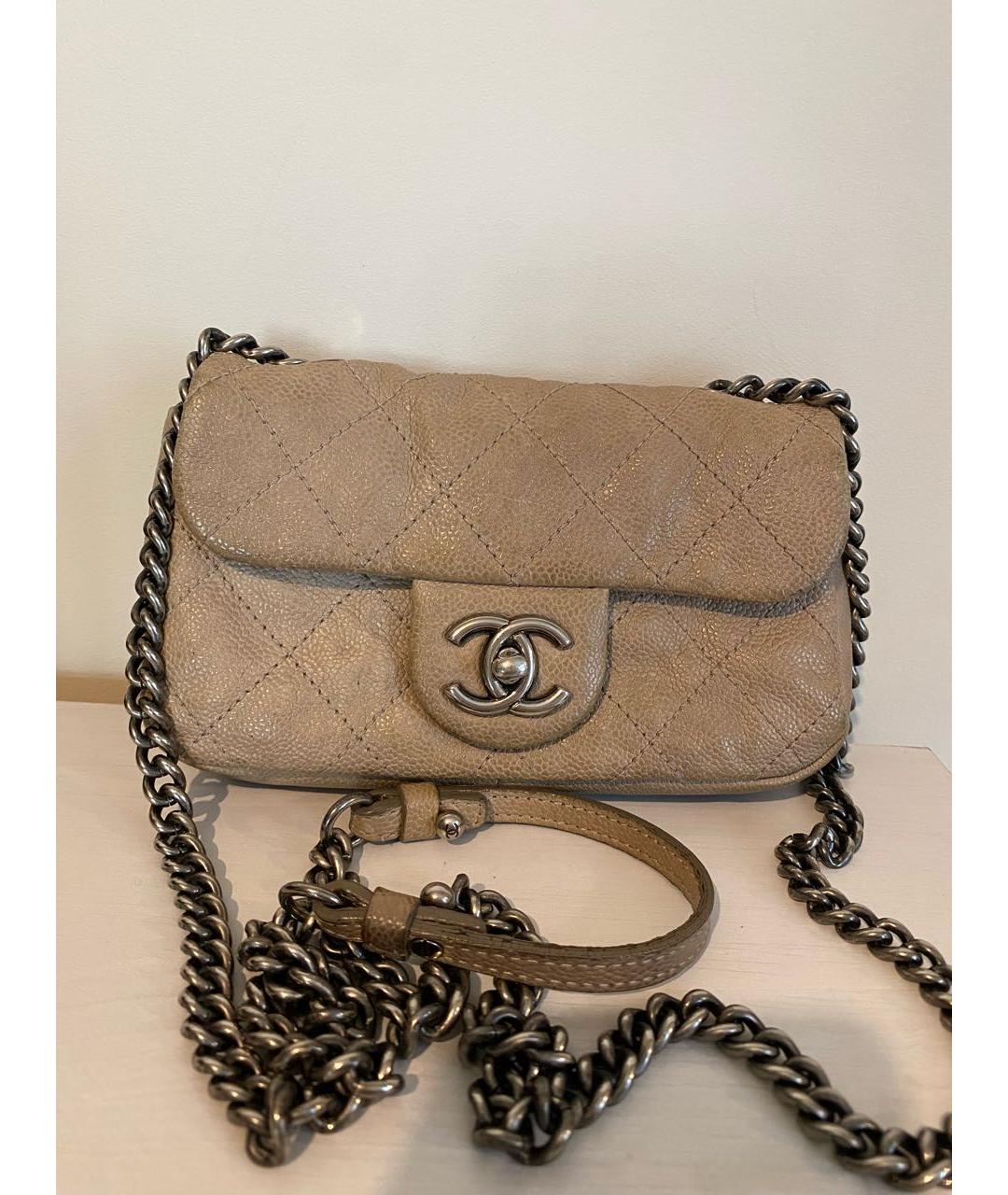 CHANEL Бежевая кожаная сумка через плечо, фото 9