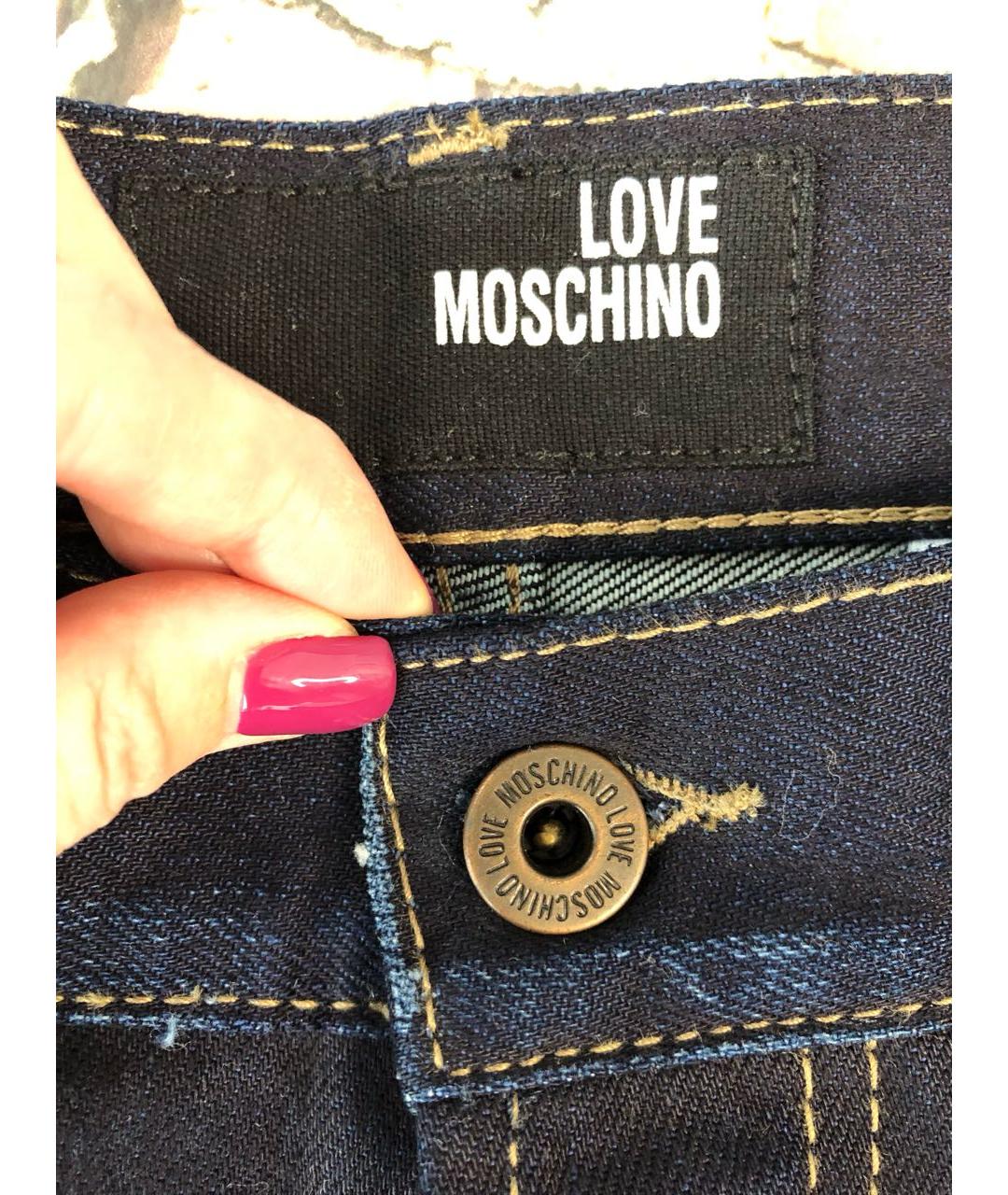 LOVE MOSCHINO Темно-синие хлопковые прямые джинсы, фото 4