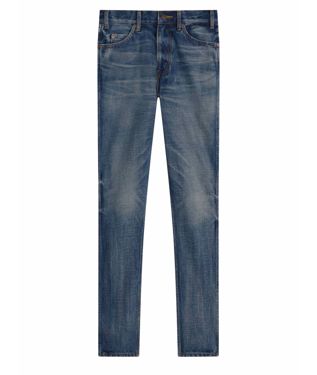 CELINE PRE-OWNED Синие хлопко-эластановые прямые джинсы, фото 1