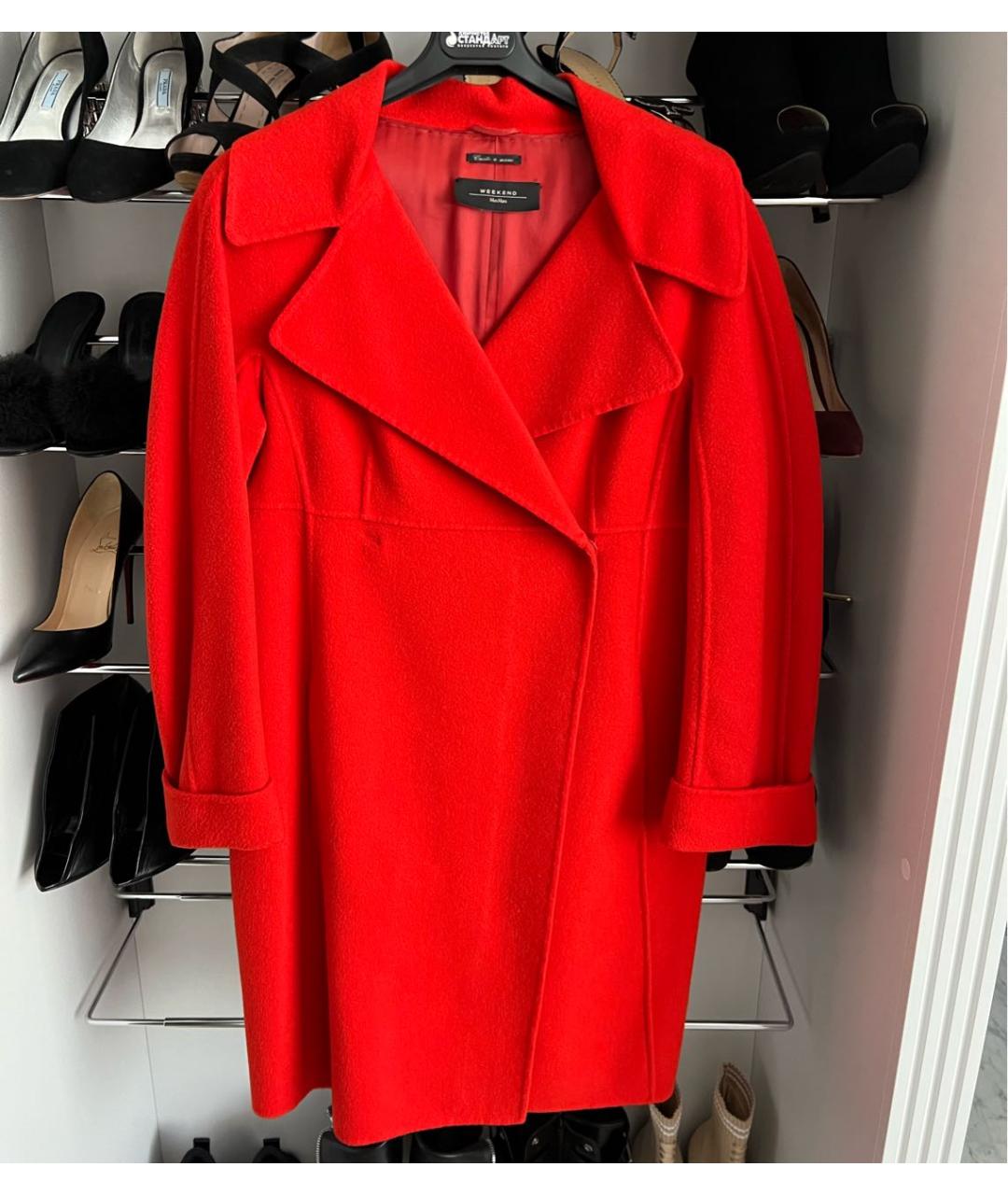WEEKEND MAX MARA Красное шерстяное пальто, фото 7