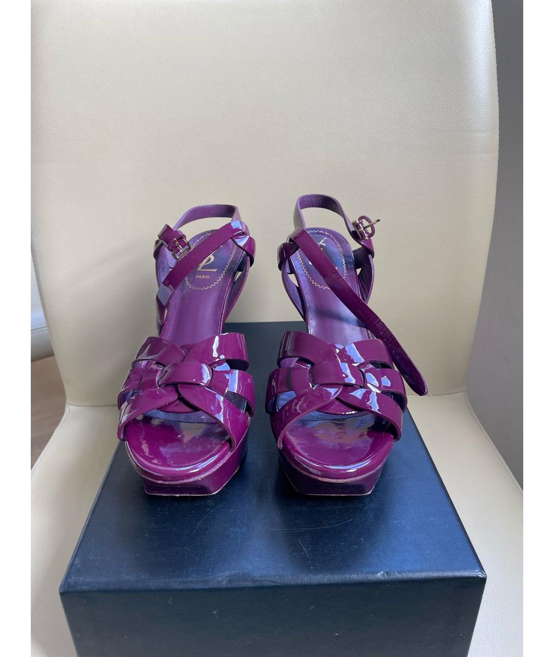 SAINT LAURENT Фиолетовые кожаные босоножки, фото 2