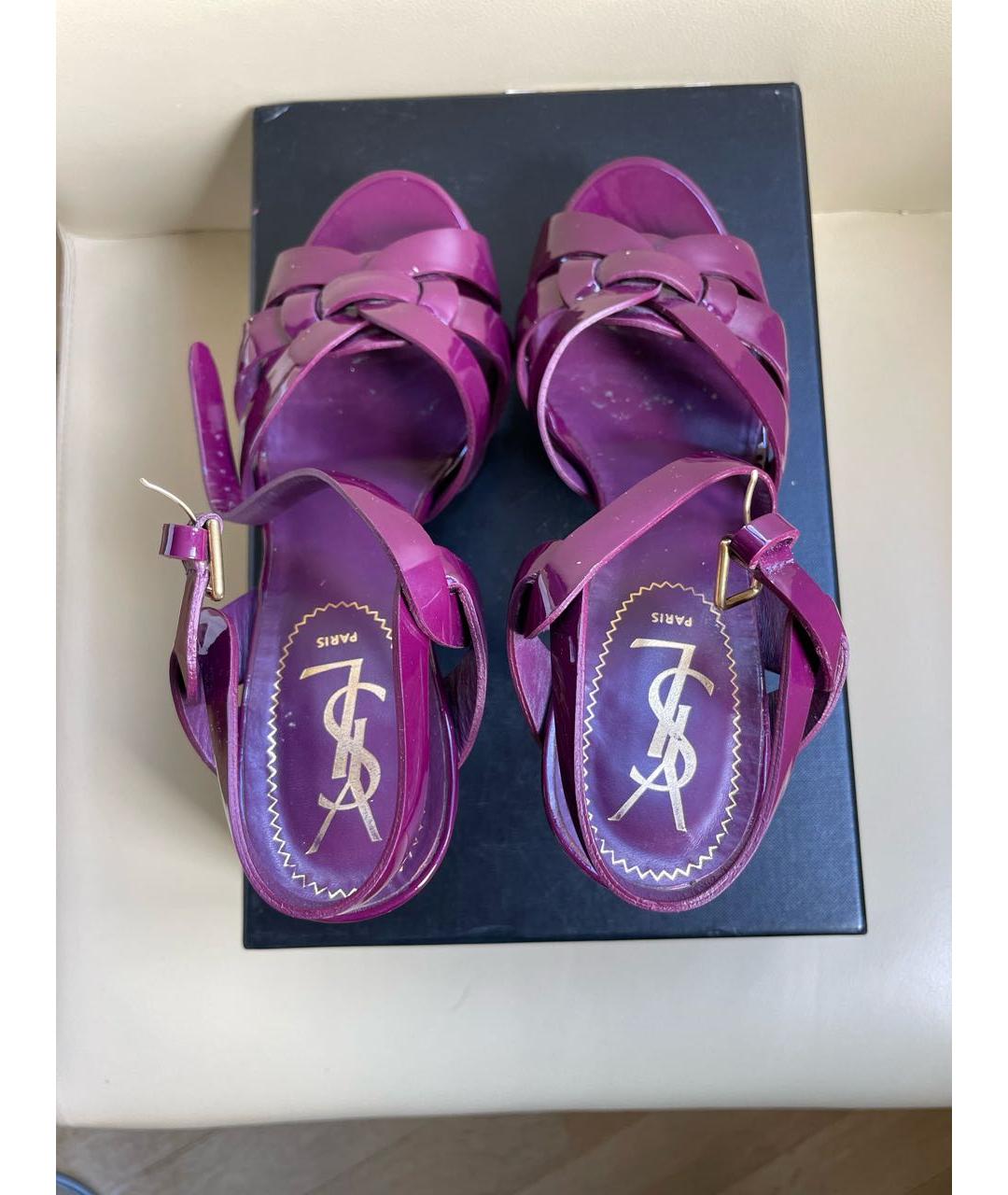 SAINT LAURENT Фиолетовые кожаные босоножки, фото 3