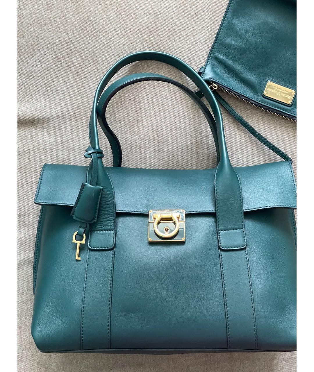 FERRAGAMO Зеленая кожаная сумка с короткими ручками, фото 2
