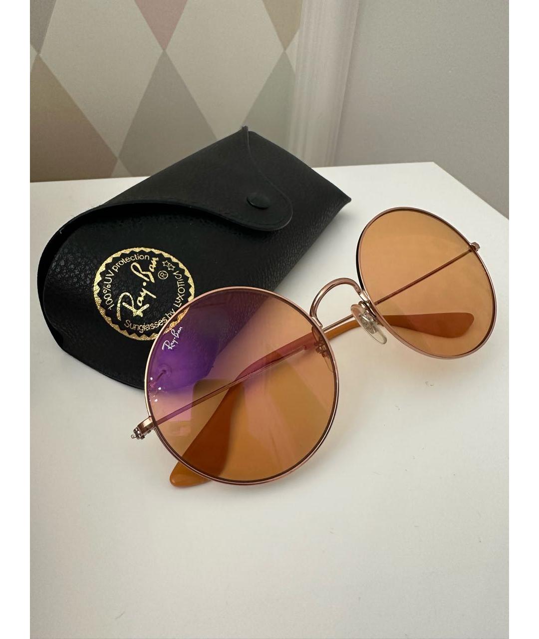 RAY BAN Оранжевое металлические солнцезащитные очки, фото 5