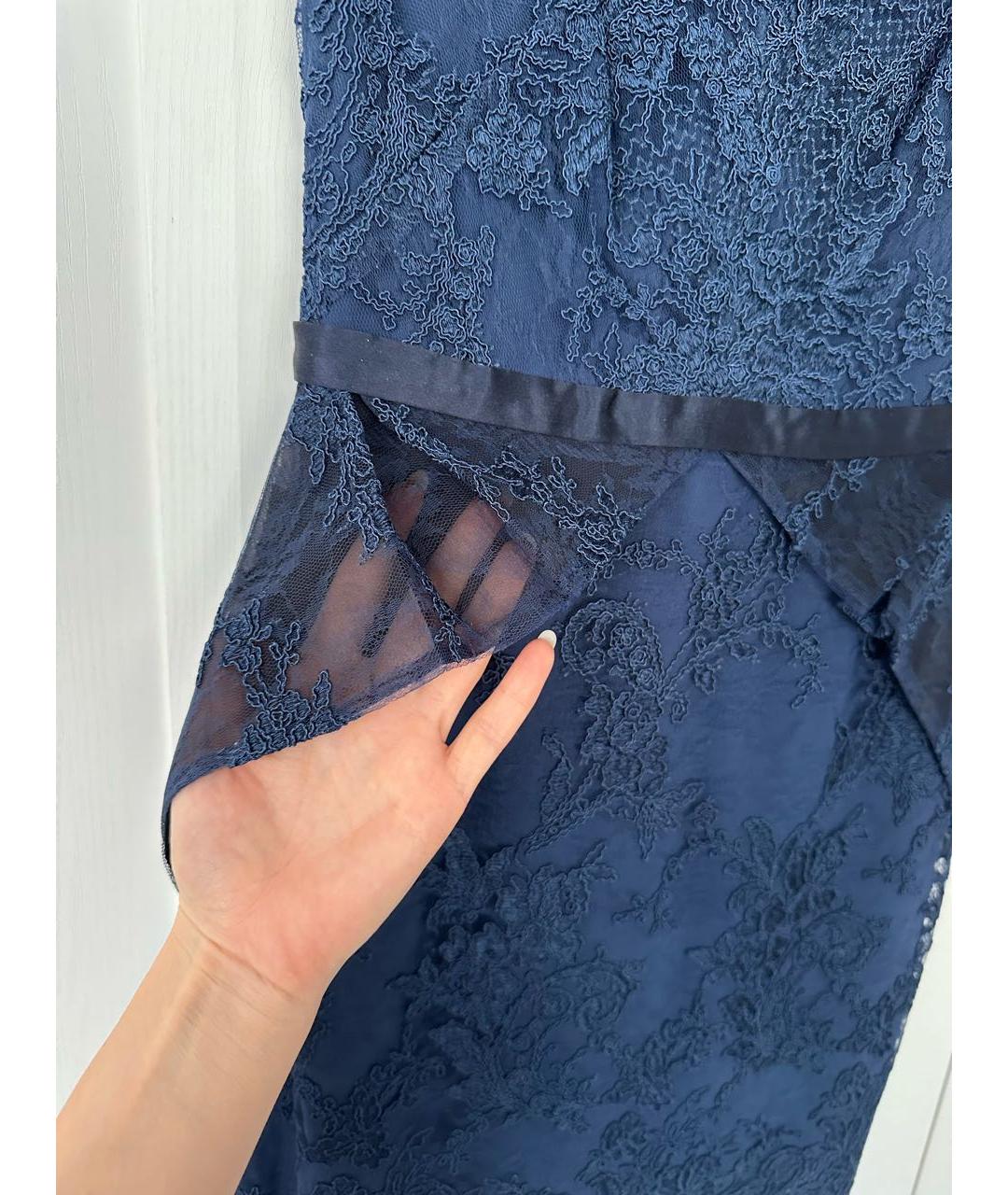 MARCHESA NOTTE Темно-синее шелковое коктейльное платье, фото 5