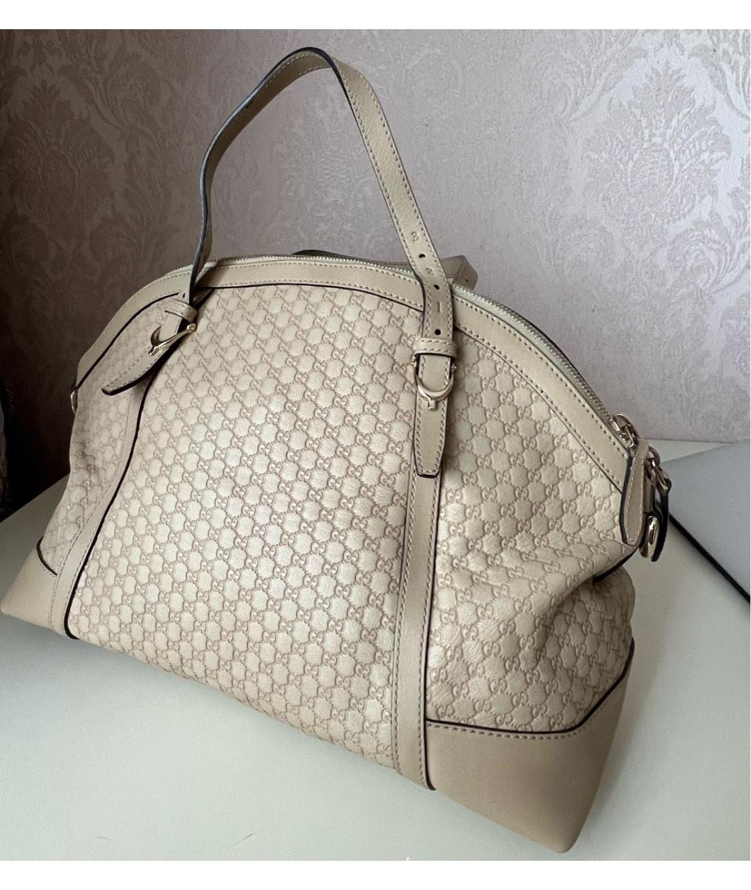 GUCCI Бежевая кожаная сумка тоут, фото 5