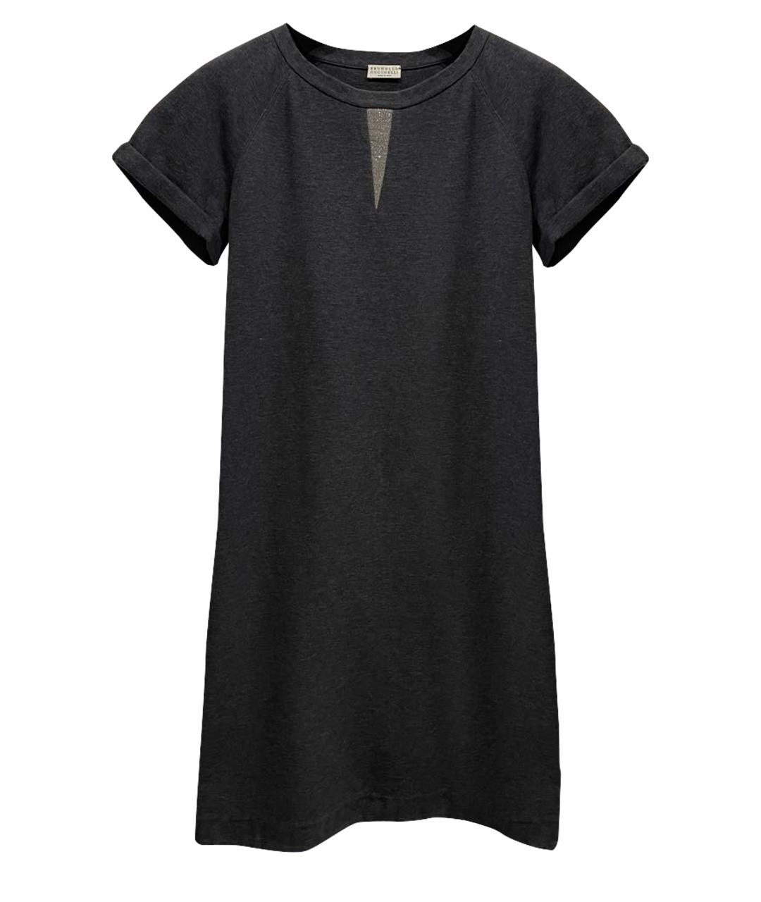 BRUNELLO CUCINELLI Серое хлопко-эластановое повседневное платье, фото 1