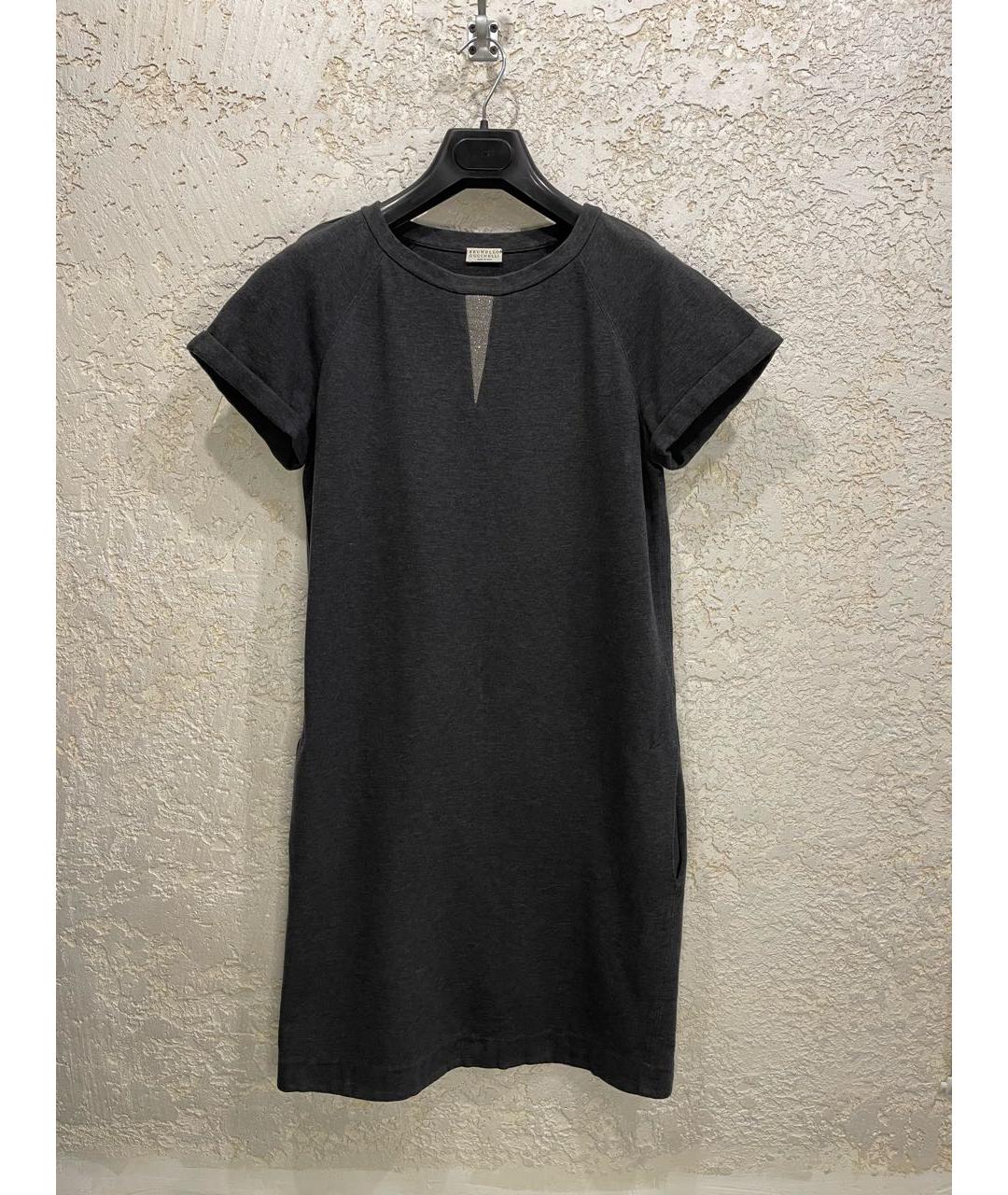 BRUNELLO CUCINELLI Серое хлопко-эластановое повседневное платье, фото 9