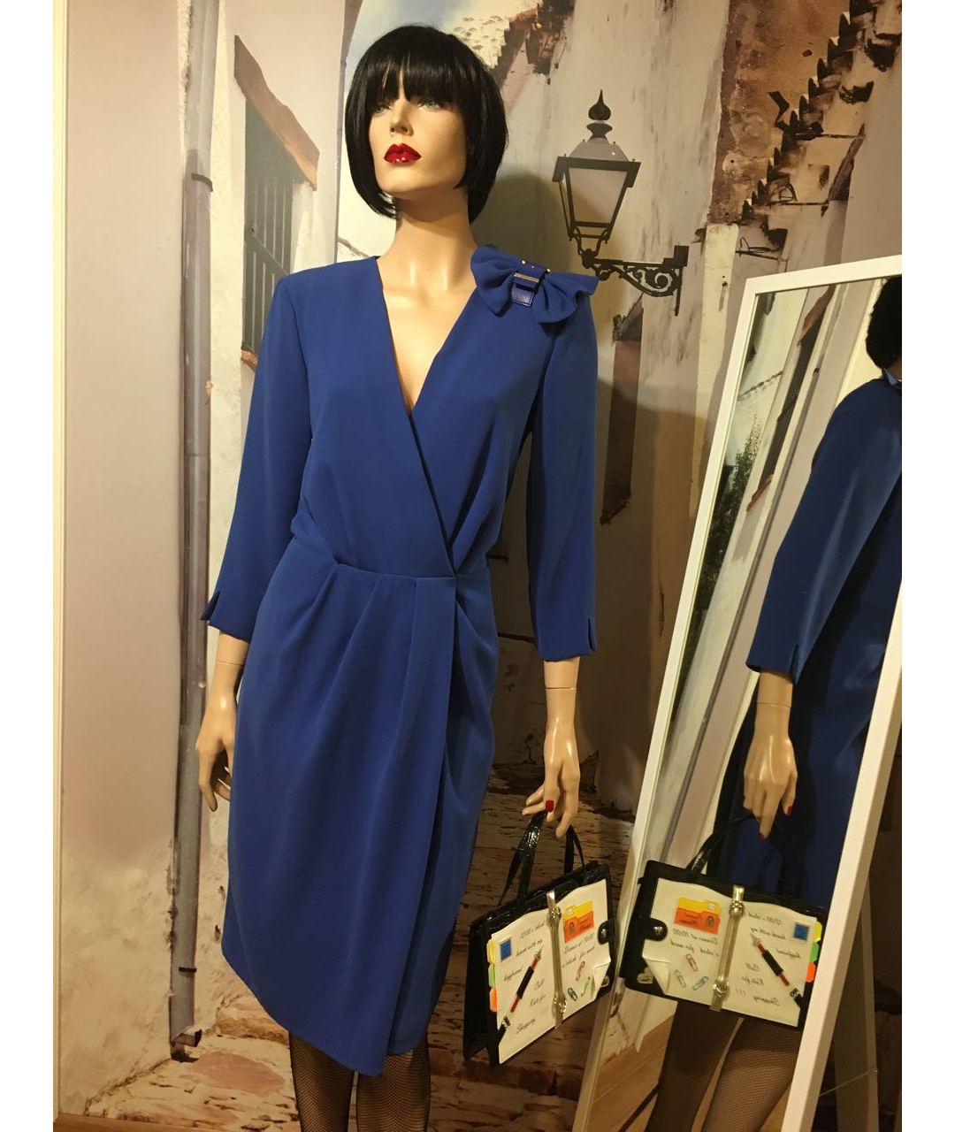 ELISABETTA FRANCHI Синее полиэстеровое повседневное платье, фото 3