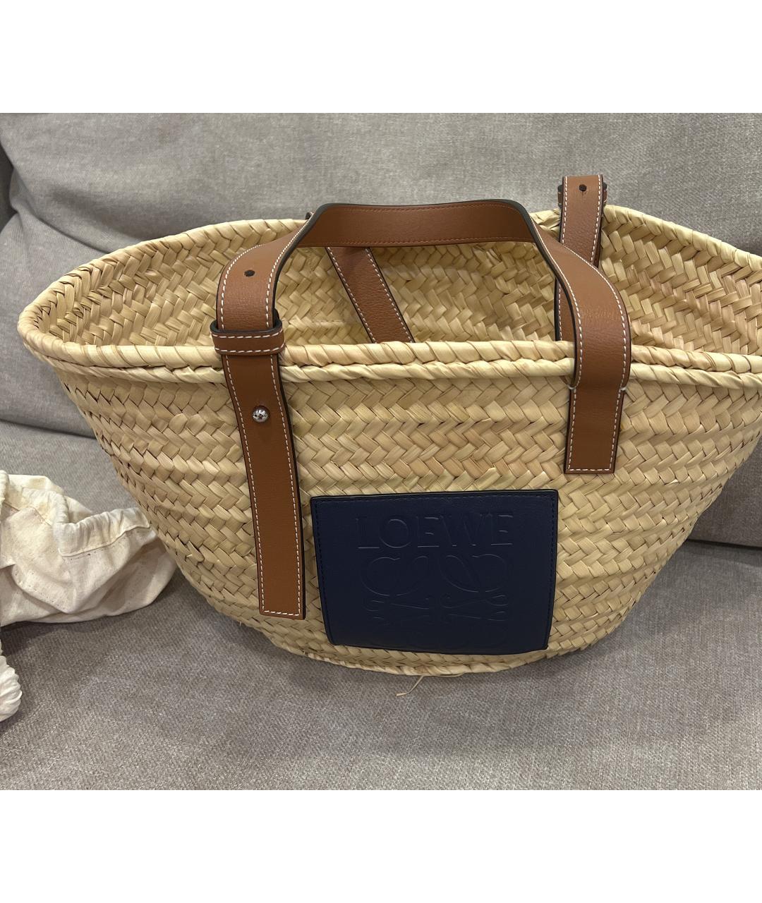 LOEWE Коричневая кожаная пляжная сумка, фото 8