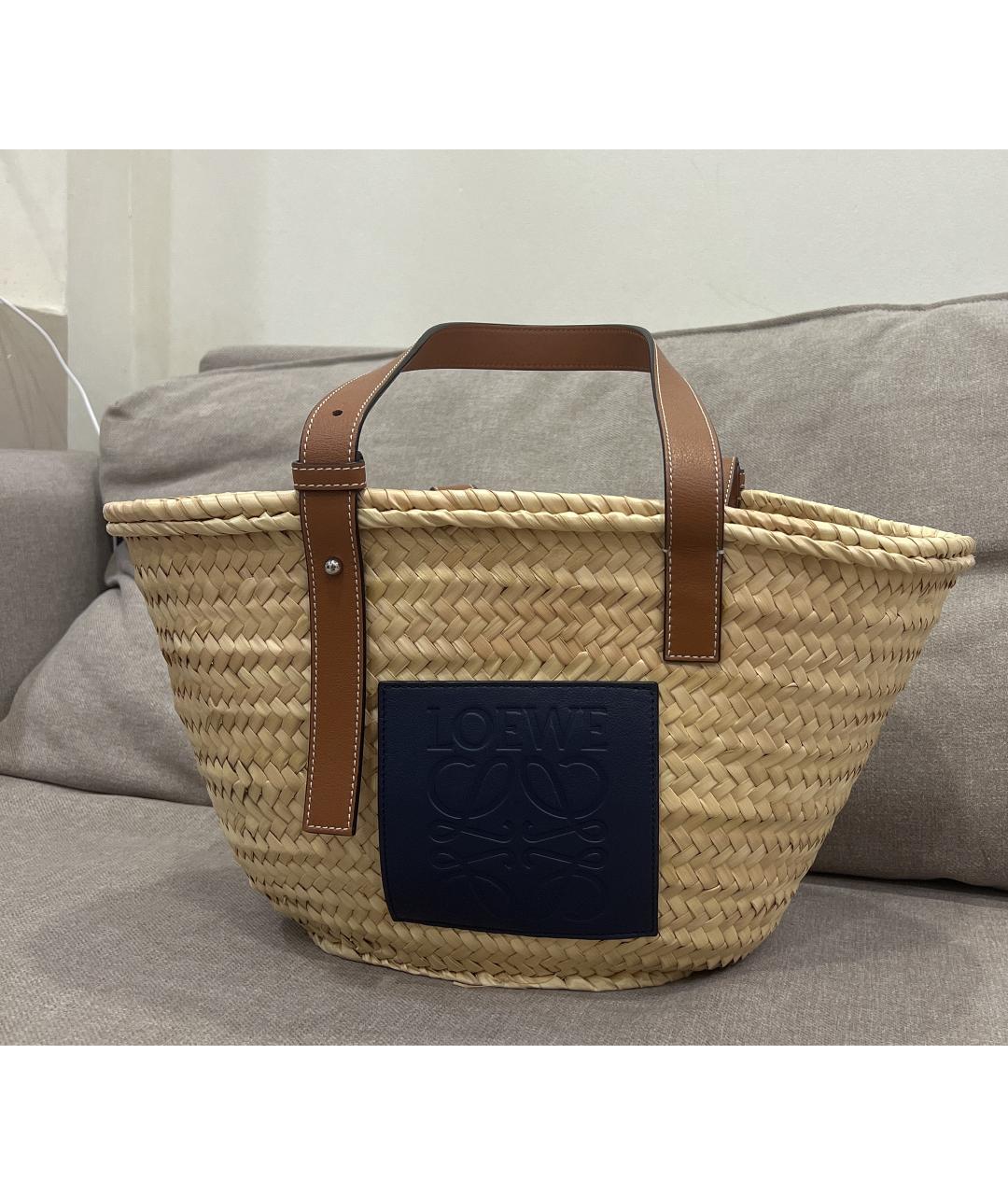 LOEWE Коричневая кожаная пляжная сумка, фото 9