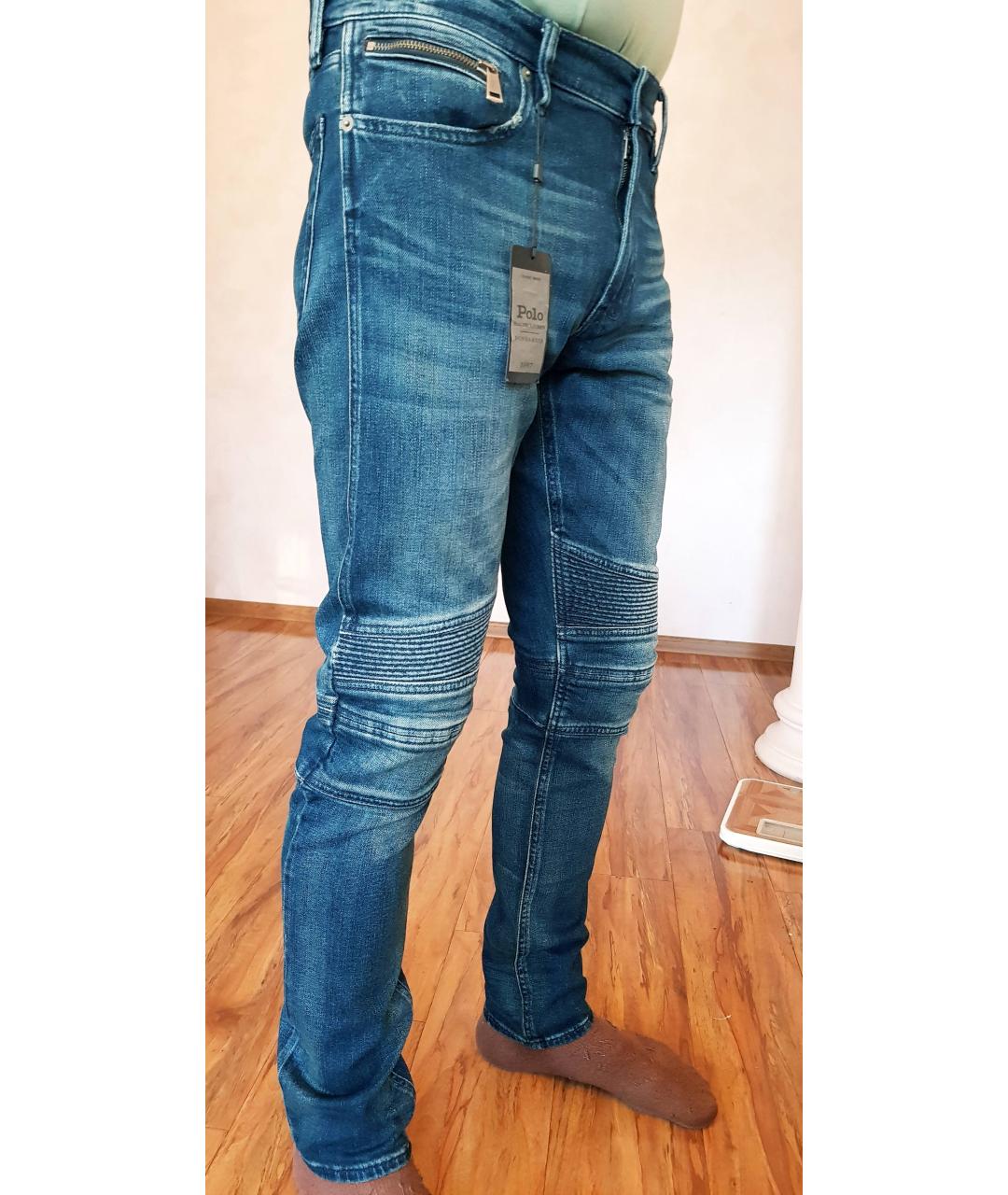 POLO RALPH LAUREN Синие хлопковые джинсы скинни, фото 5
