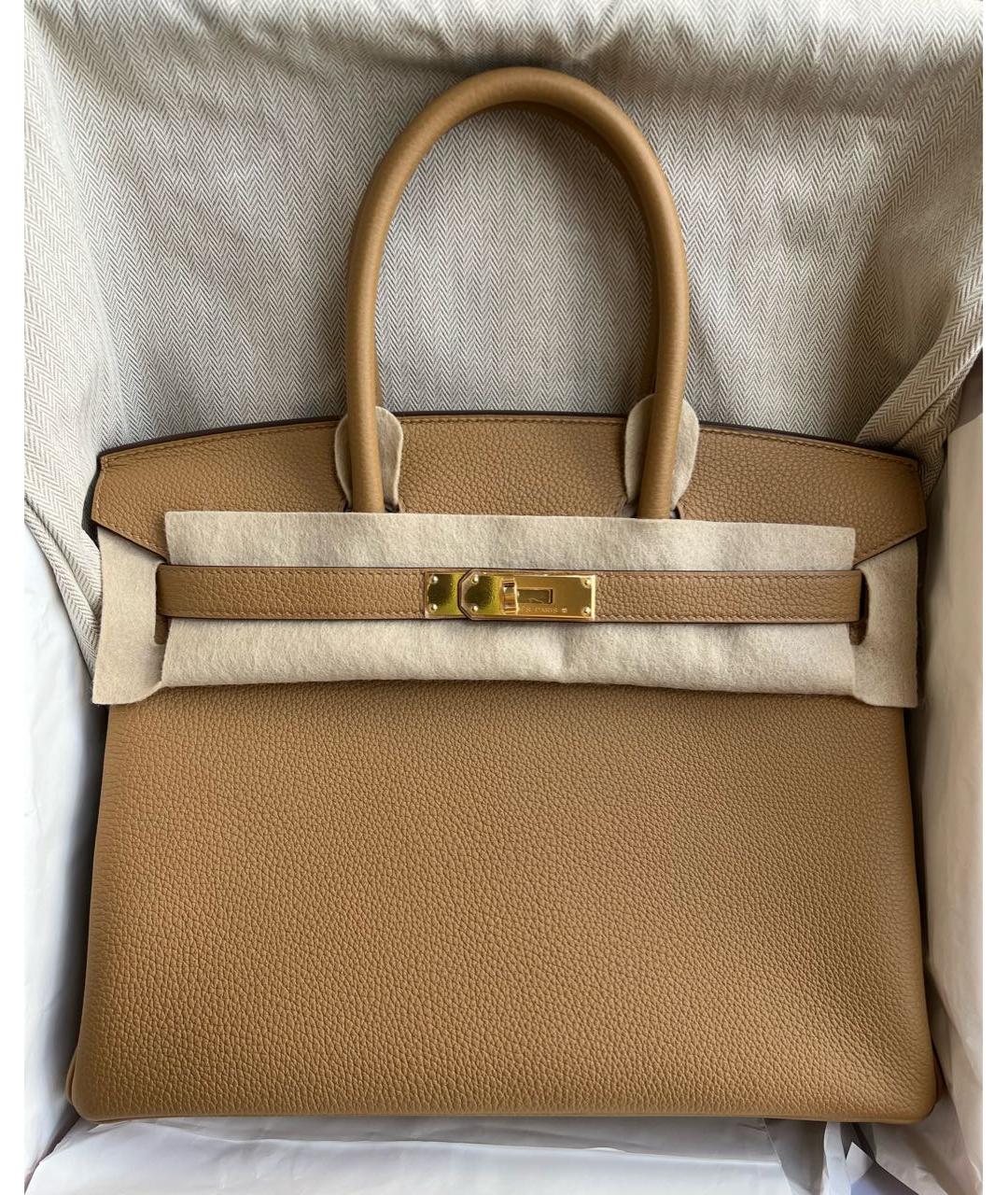 HERMES Горчичная кожаная сумка тоут, фото 4