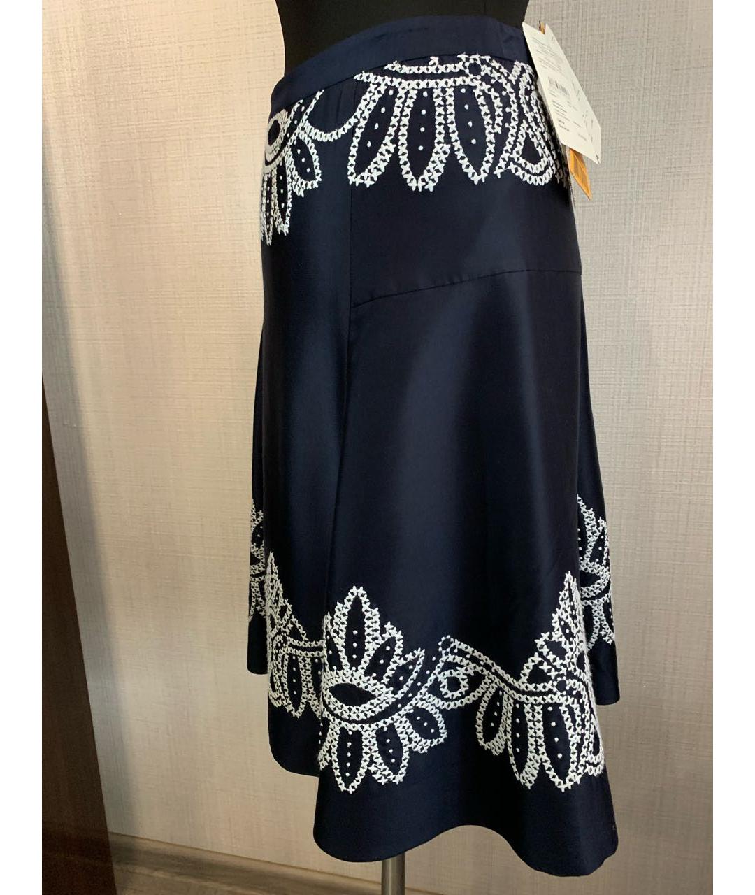 TORY BURCH Темно-синяя шелковая юбка миди, фото 3