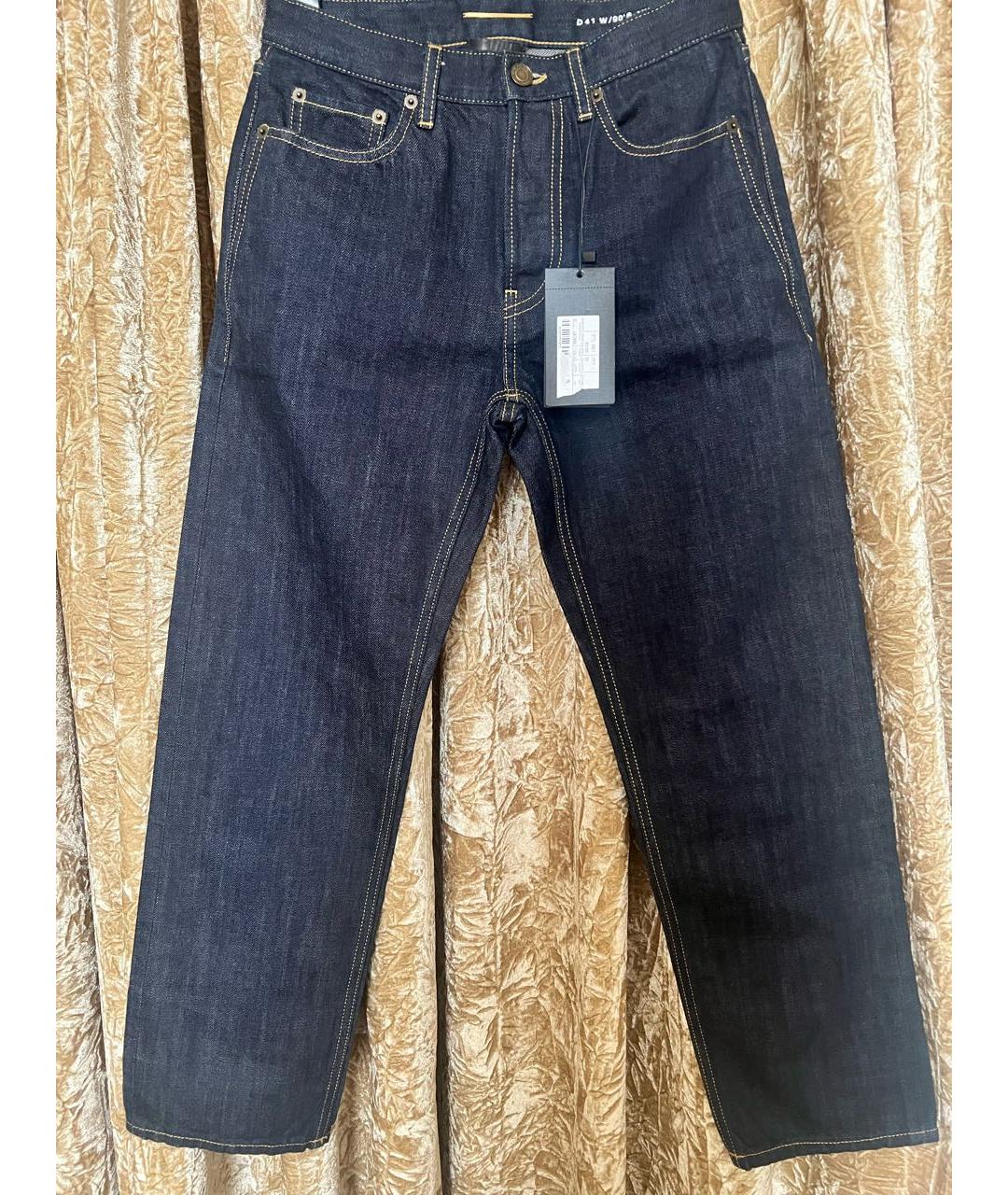 SAINT LAURENT Темно-синие хлопковые прямые джинсы, фото 7