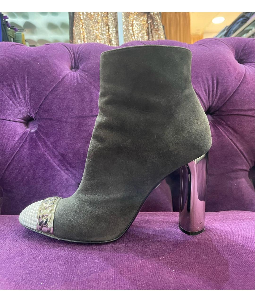 CASADEI Антрацитовые замшевые ботильоны, фото 6