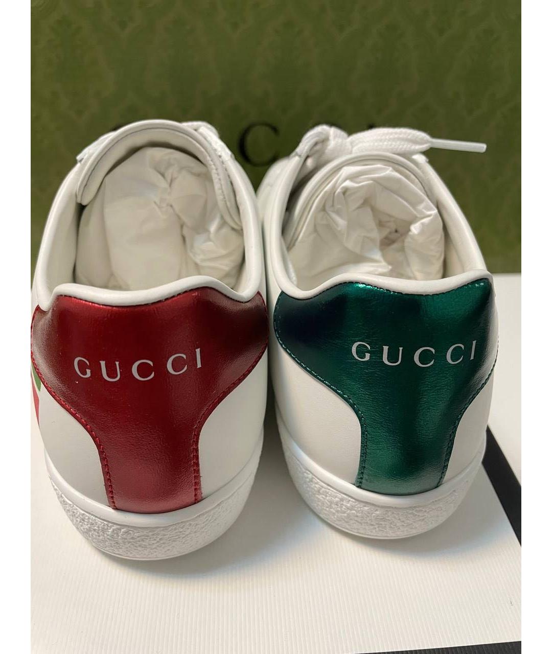 GUCCI Белые кожаные низкие кроссовки / кеды, фото 4