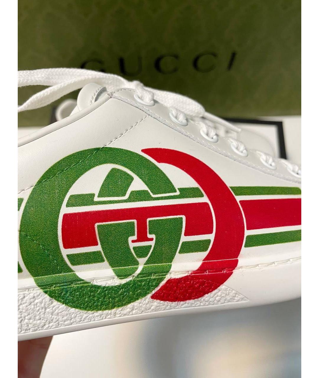 GUCCI Белые кожаные низкие кроссовки / кеды, фото 6