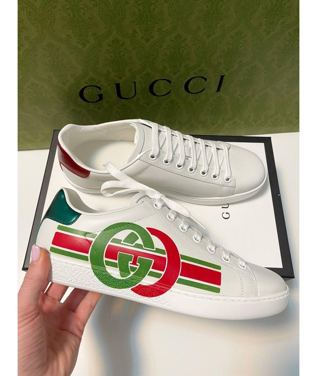 GUCCI Белые кожаные низкие кроссовки / кеды, фото 3