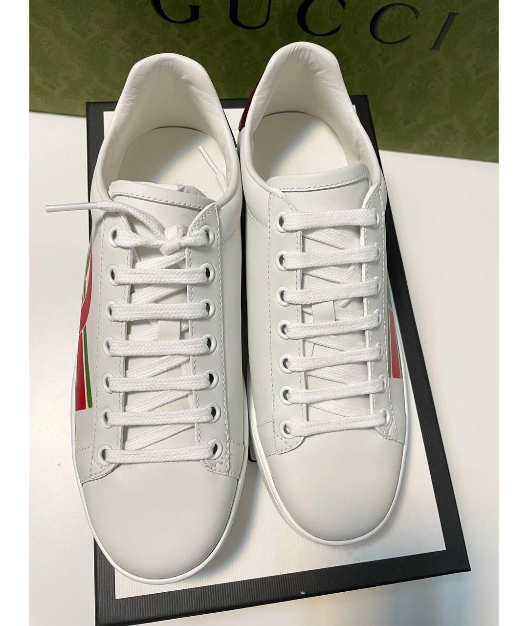 GUCCI Белые кожаные низкие кроссовки / кеды, фото 2