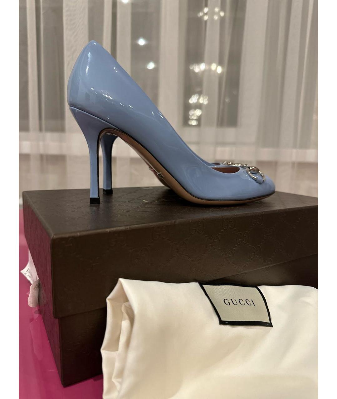 GUCCI Голубые туфли из лакированной кожи, фото 6