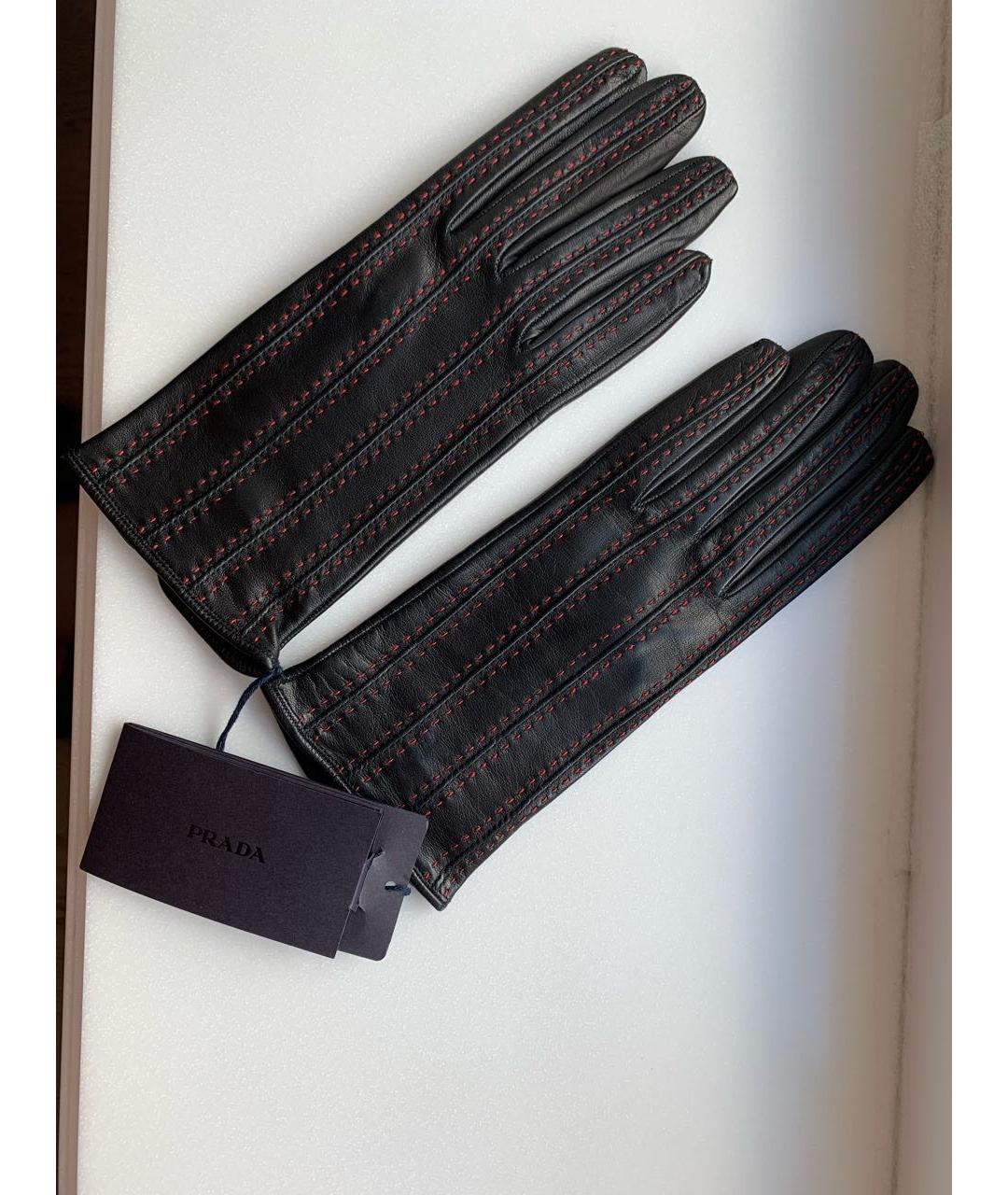 PRADA Черные кожаные перчатки, фото 4