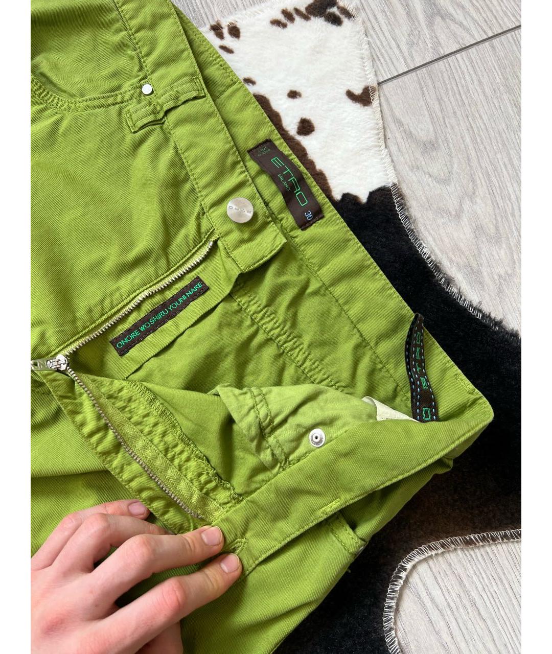 ETRO Зеленые хлопко-эластановые прямые джинсы, фото 4