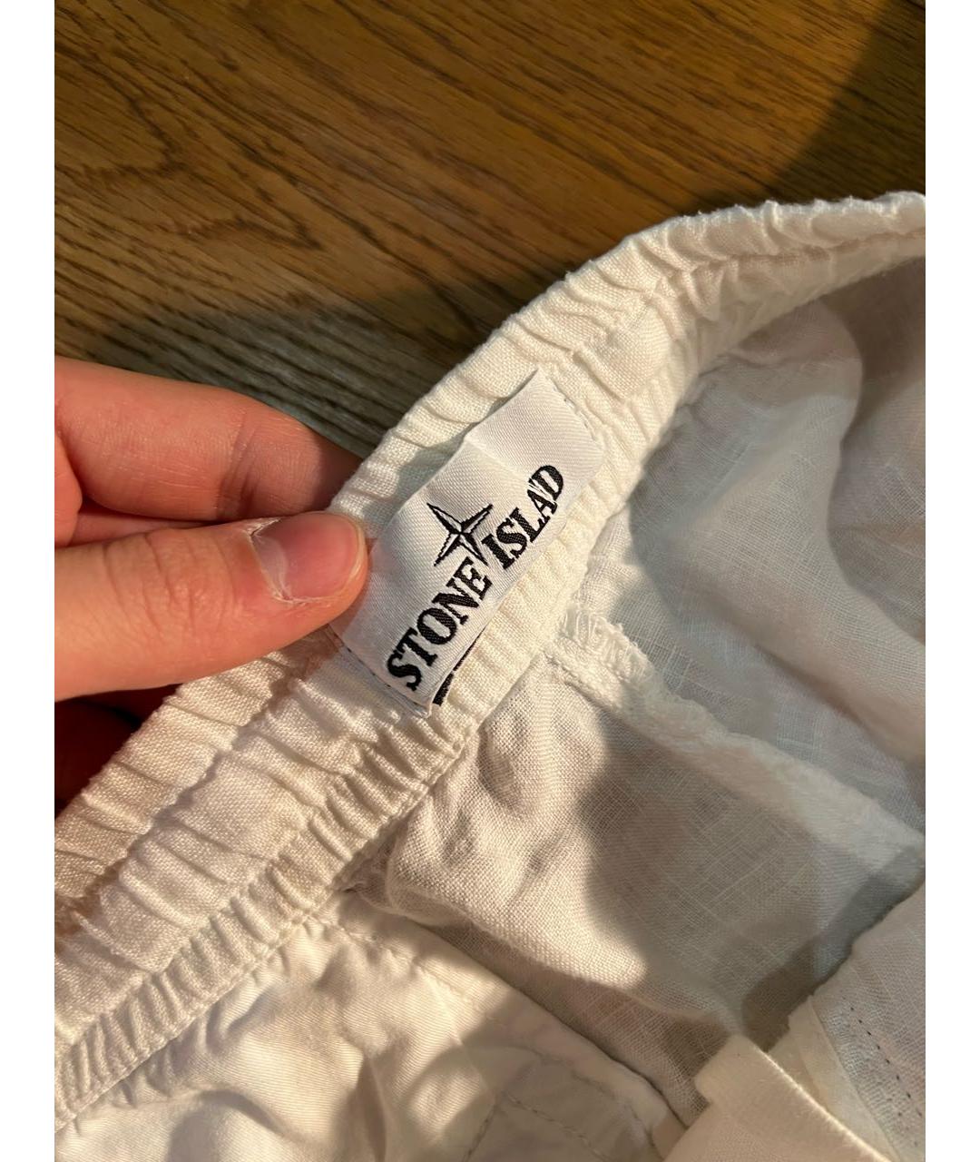 STONE ISLAND Белые льняные шорты, фото 4