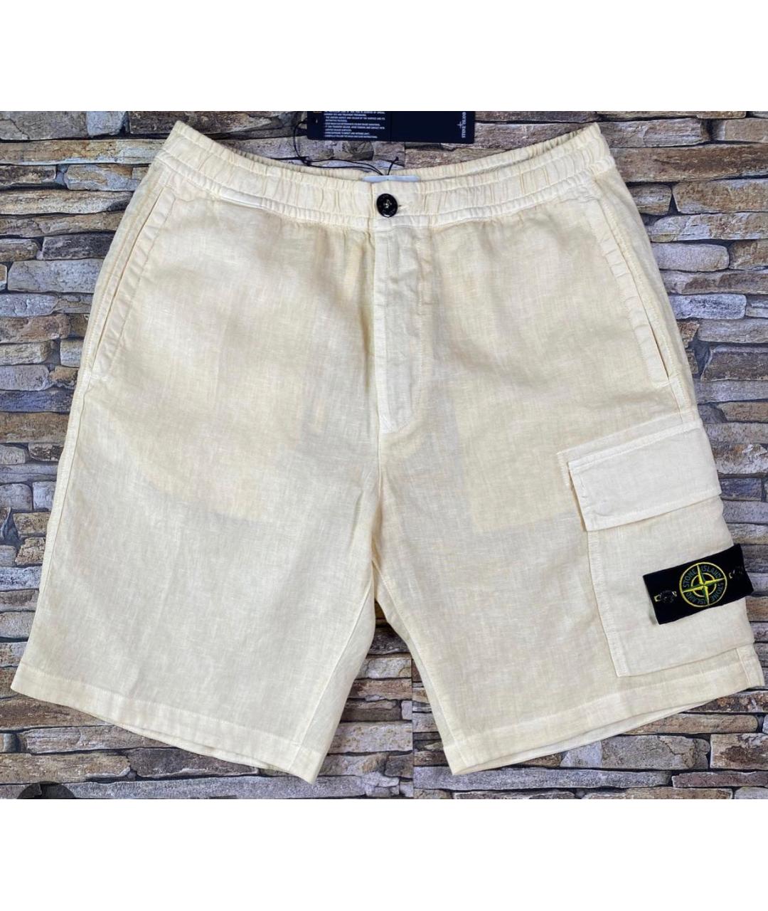 STONE ISLAND Белые льняные шорты, фото 9