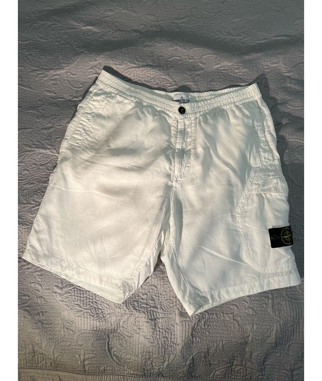 STONE ISLAND Белые льняные шорты, фото 2