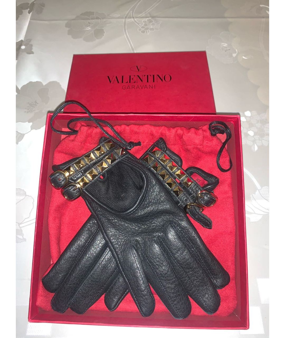 VALENTINO Черные кожаные перчатки, фото 4