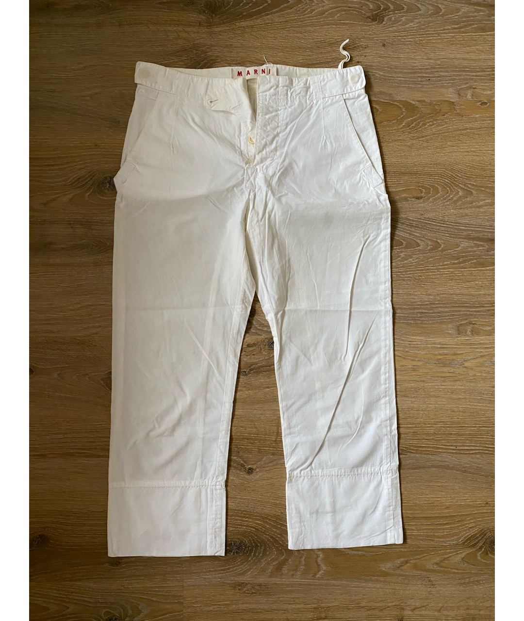 MARNI Белые хлопковые прямые брюки, фото 5