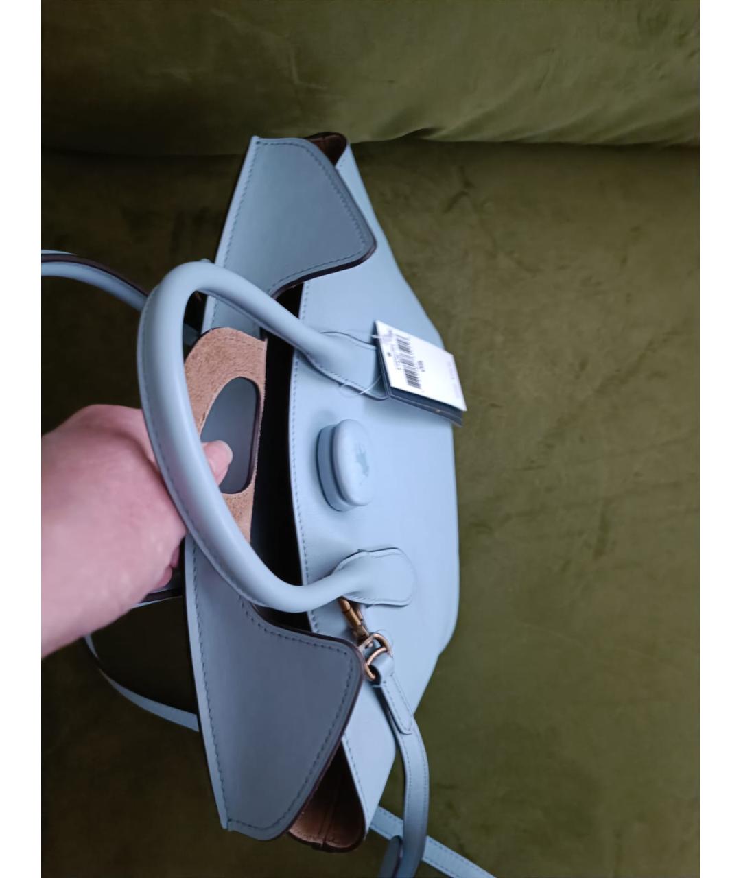 POLO RALPH LAUREN Голубая кожаная сумка с короткими ручками, фото 3