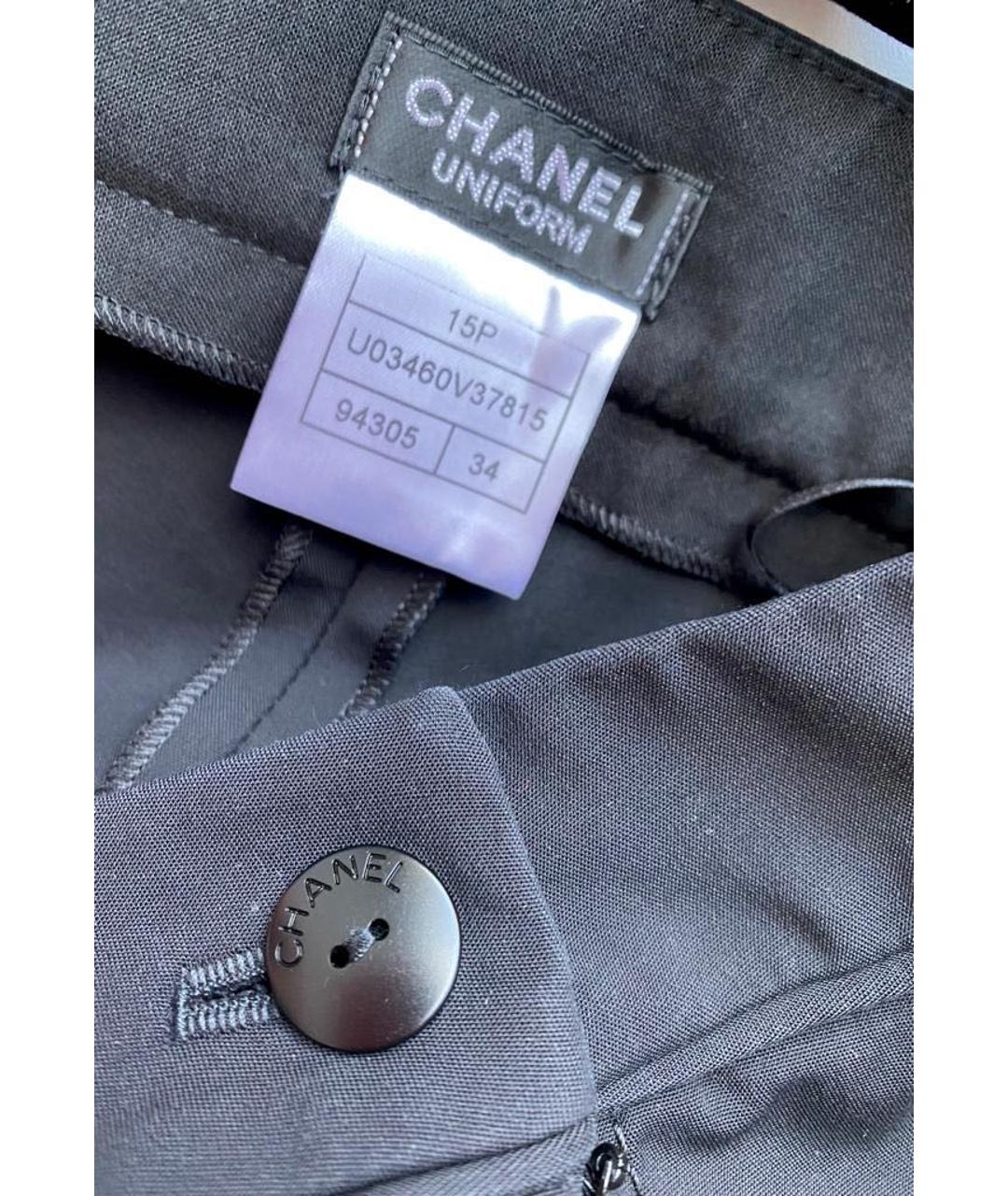 CHANEL PRE-OWNED Черные хлопко-эластановые брюки широкие, фото 2