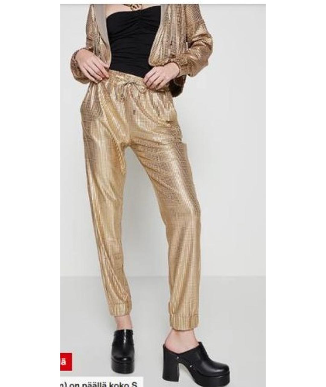 PINKO Золотые вискозные прямые брюки, фото 6
