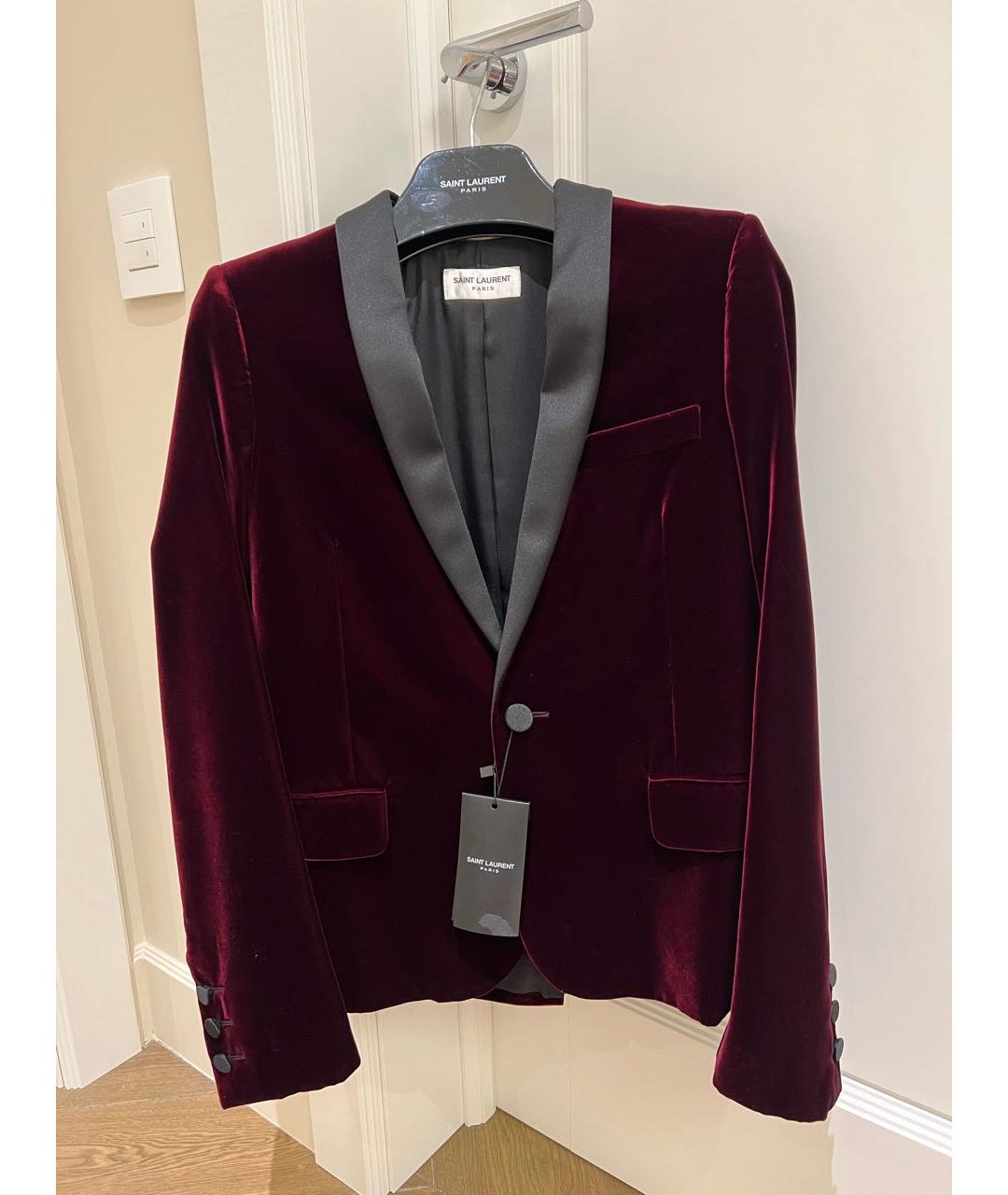SAINT LAURENT Бордовый бархатный жакет/пиджак, фото 5