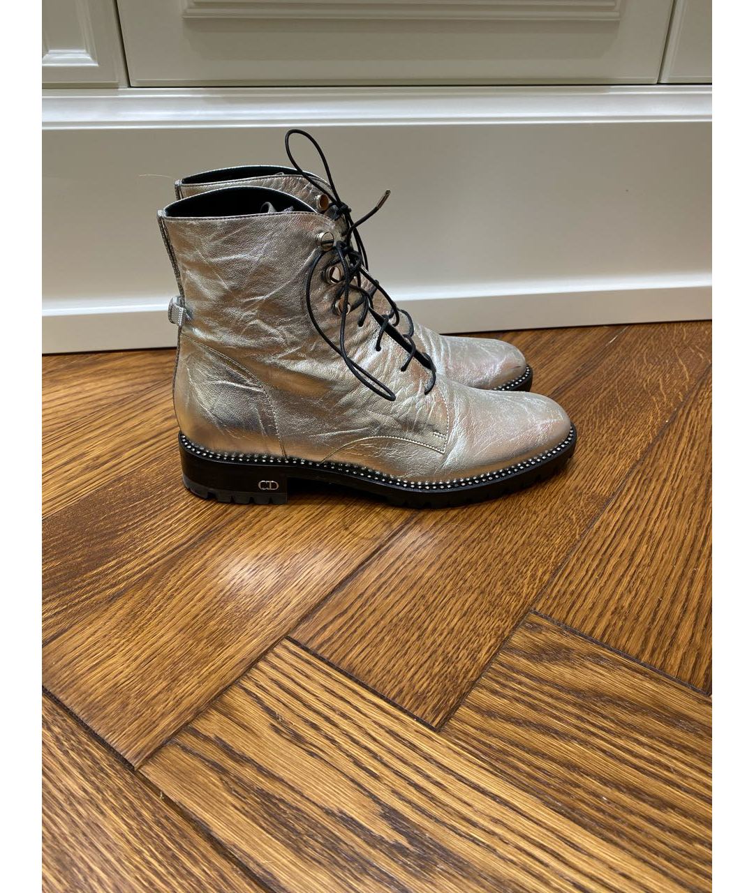 CHRISTIAN DIOR PRE-OWNED Серебряные кожаные ботинки, фото 8