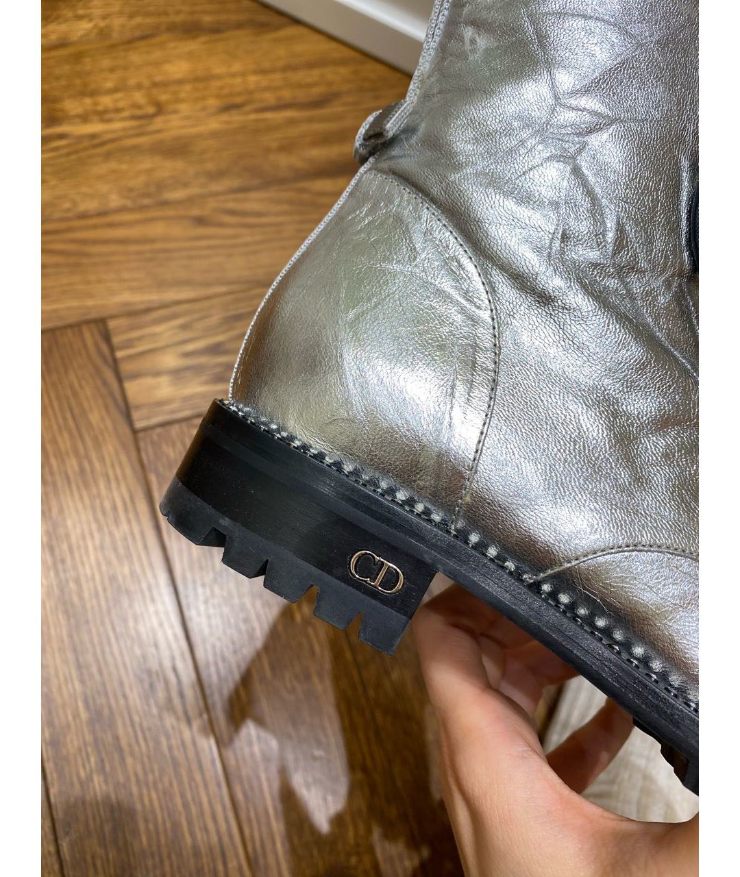 CHRISTIAN DIOR PRE-OWNED Серебряные кожаные ботинки, фото 7