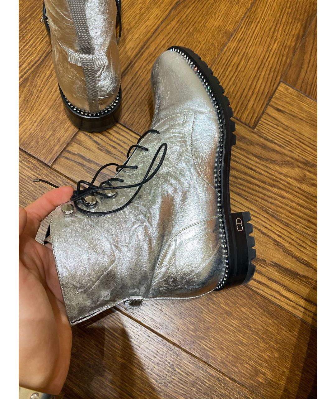 CHRISTIAN DIOR PRE-OWNED Серебряные кожаные ботинки, фото 5