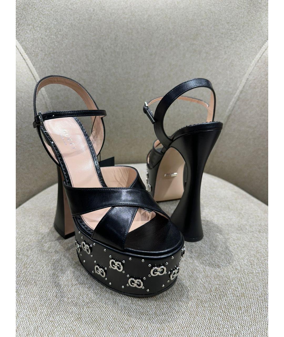 GUCCI Черные кожаные босоножки, фото 2