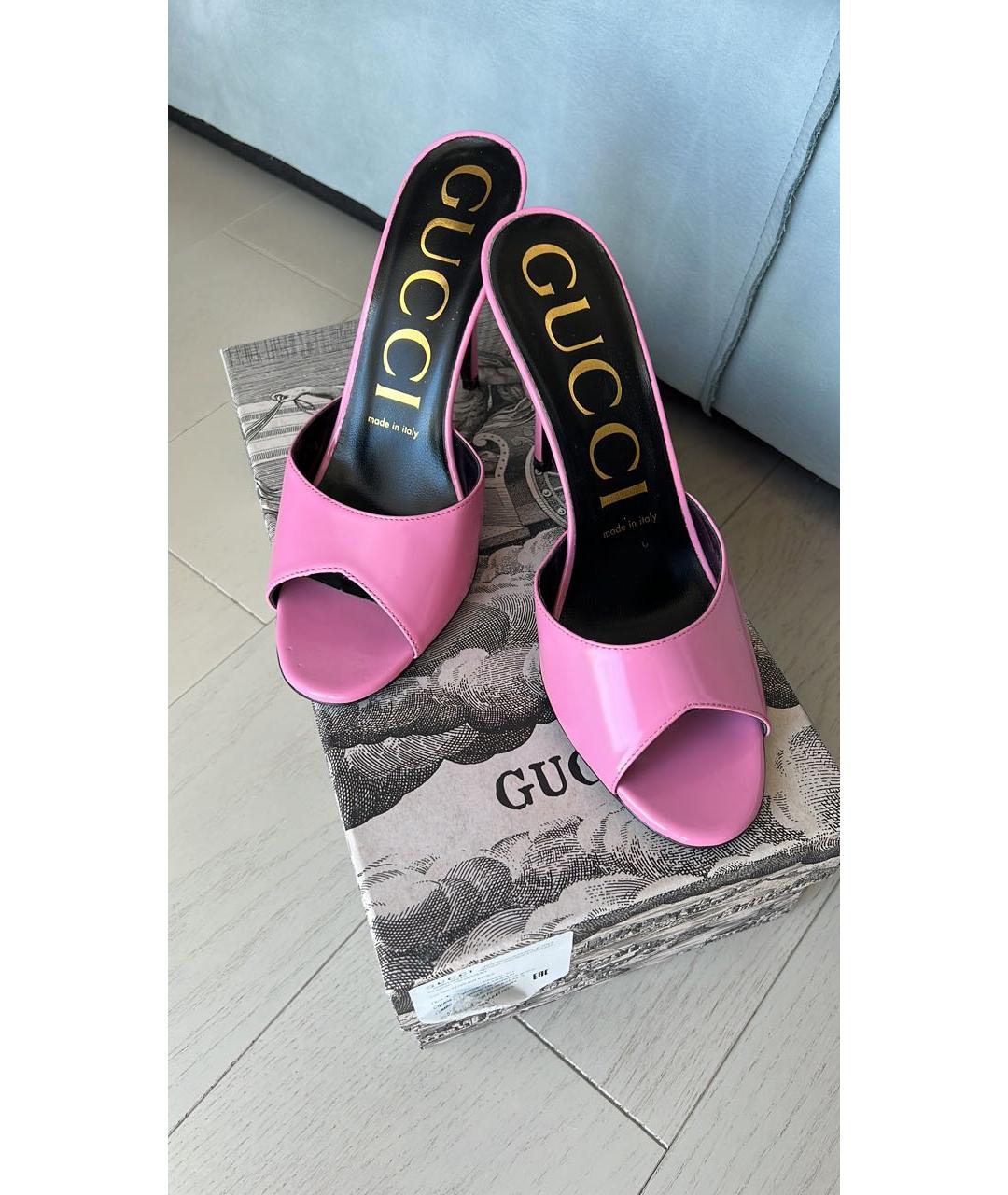 GUCCI Розовые кожаные босоножки, фото 3