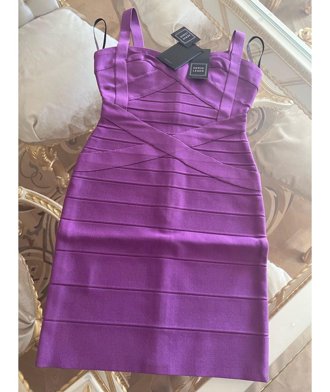 HERVE LEGER Фиолетовое коктейльное платье, фото 5