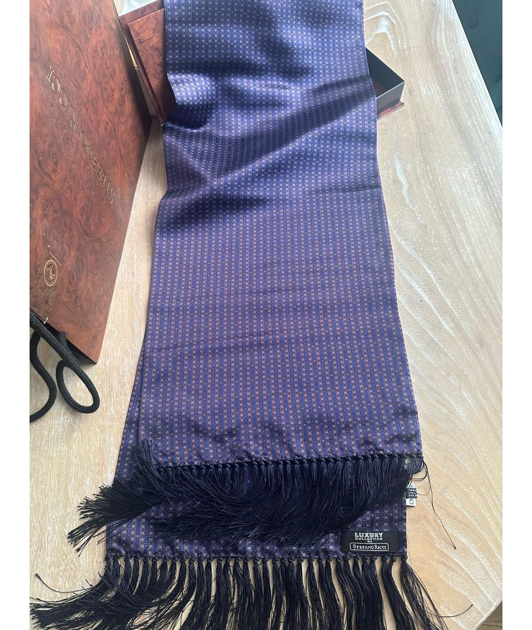 STEFANO RICCI Синий шелковый шарф, фото 5