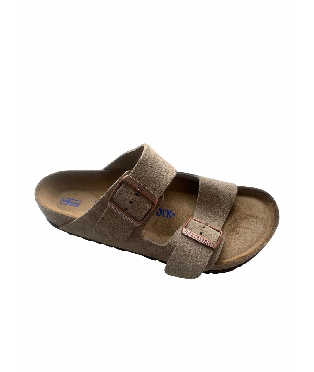 BIRKENSTOCK Бежевые замшевые шлепанцы, фото 1