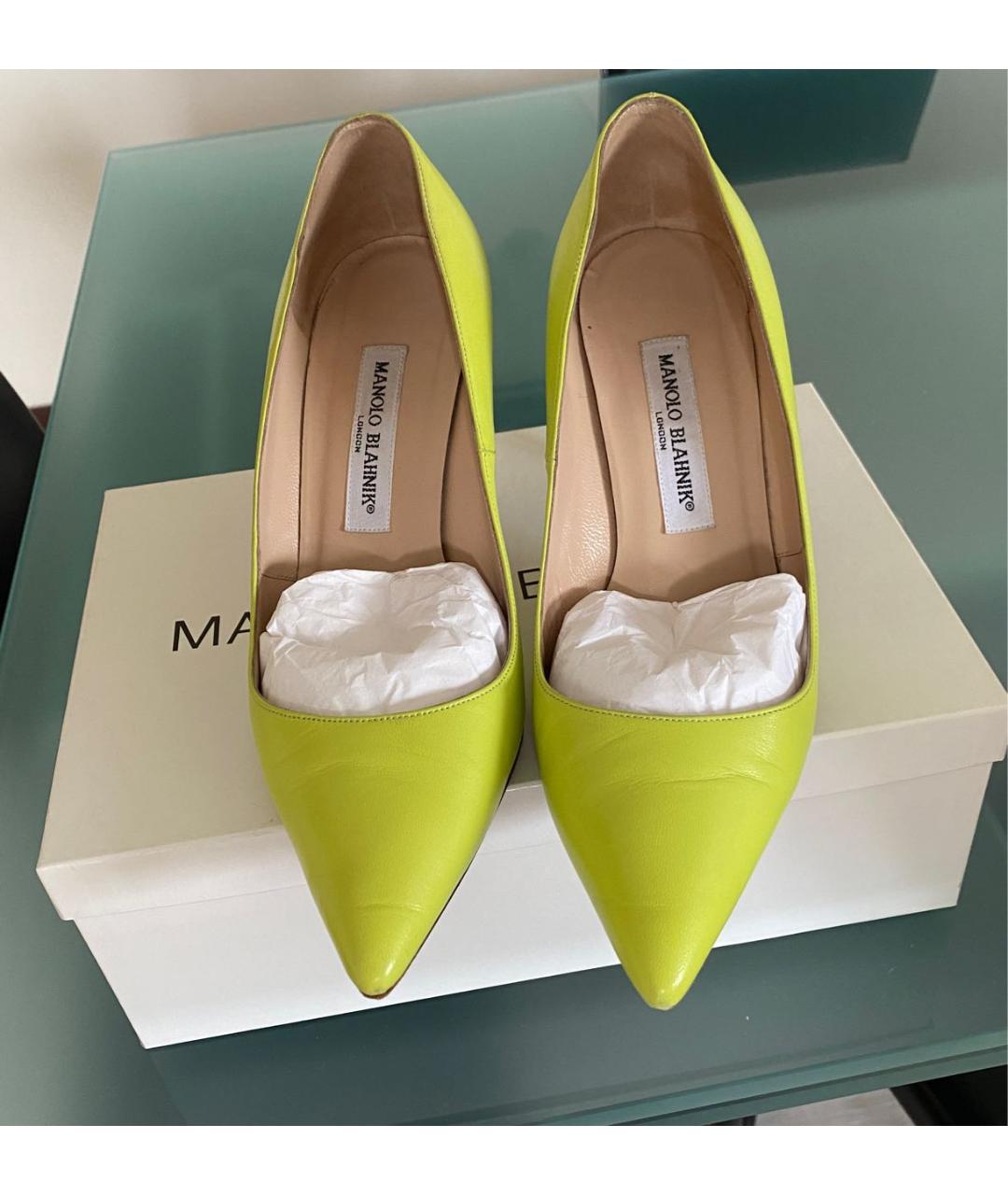 MANOLO BLAHNIK Салатовые кожаные туфли, фото 2