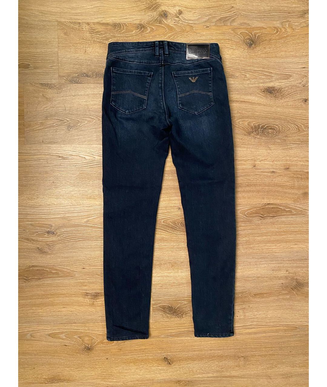 ARMANI JEANS Темно-синие хлопко-полиэстеровые прямые джинсы, фото 2