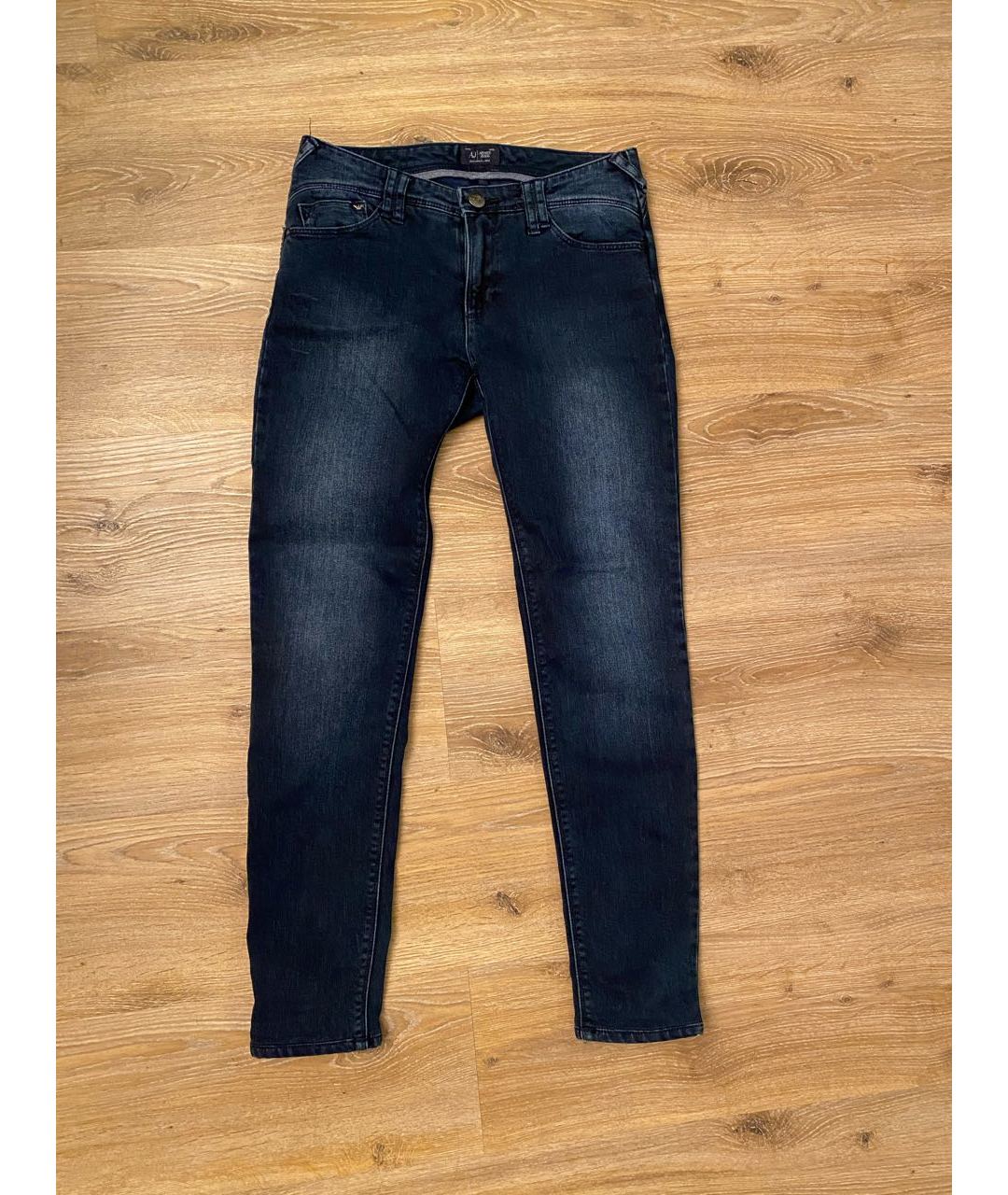 ARMANI JEANS Темно-синие хлопко-полиэстеровые прямые джинсы, фото 7