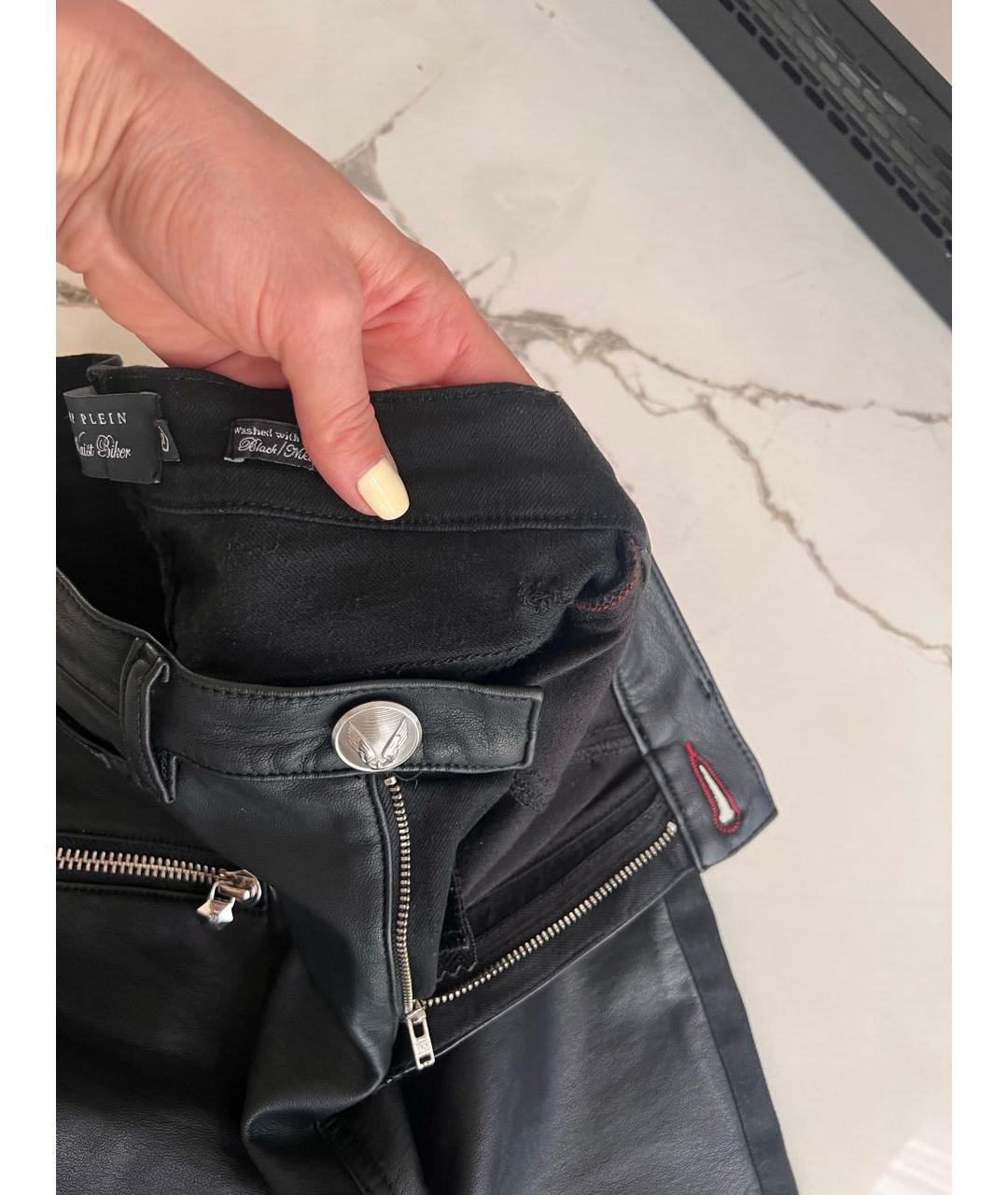 PHILIPP PLEIN Черные кожаные брюки узкие, фото 8