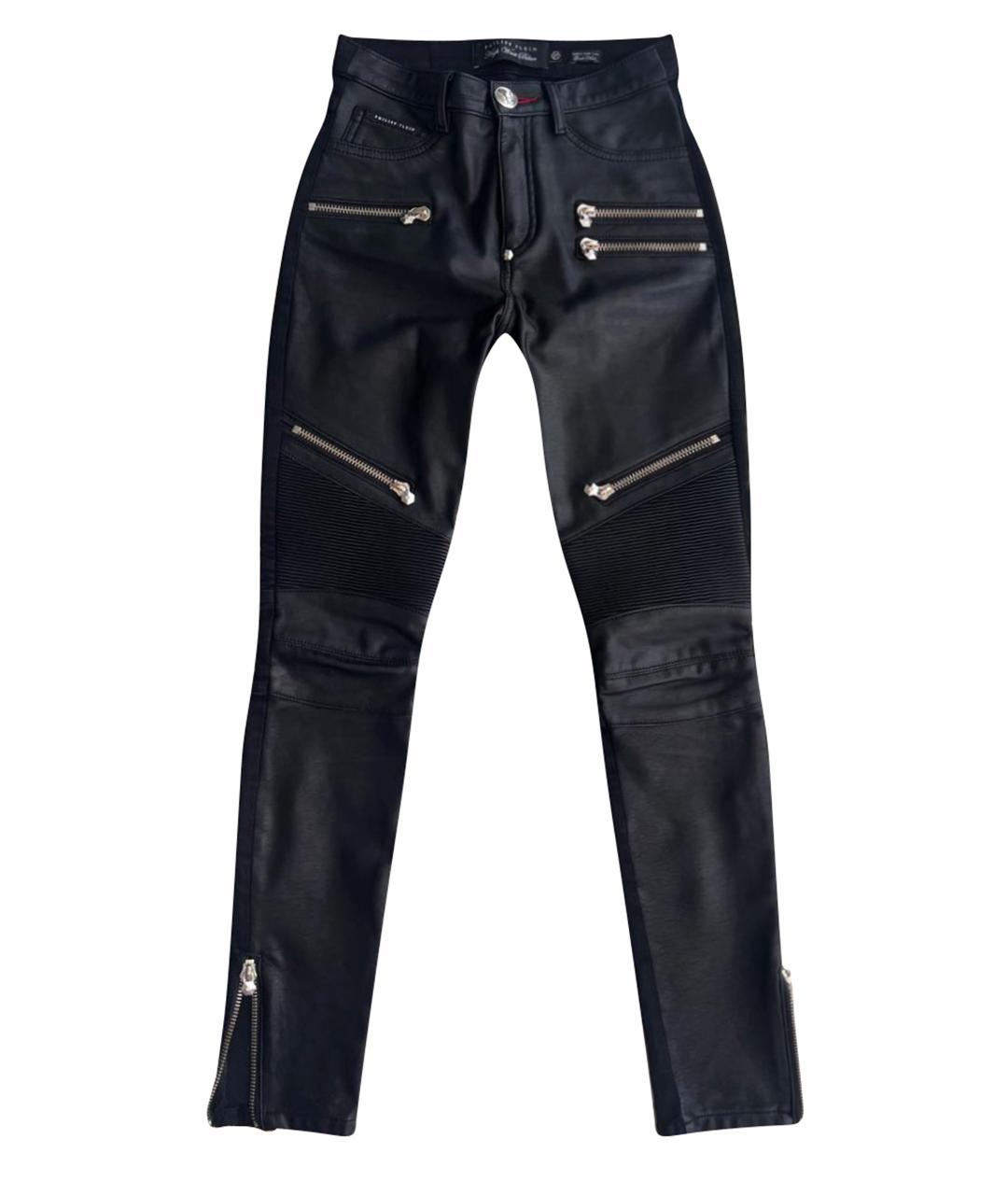 PHILIPP PLEIN Черные кожаные брюки узкие, фото 1